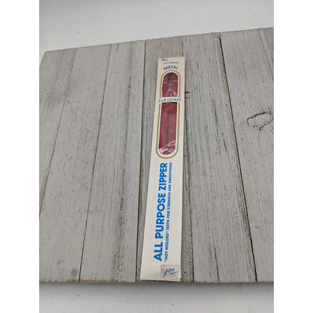 Vintage J&P Coats All Purpose Metal Zipper 9" Atom Red 128-A